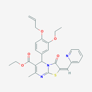 molecular formula C27H27N3O5S B328898 ETHYL (2E)-5-[3-ETHOXY-4-(PROP-2-EN-1-YLOXY)PHENYL]-7-METHYL-3-OXO-2-[(PYRIDIN-2-YL)METHYLIDENE]-2H,3H,5H-[1,3]THIAZOLO[3,2-A]PYRIMIDINE-6-CARBOXYLATE 