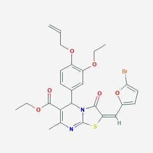 molecular formula C26H25BrN2O6S B328914 ETHYL (2E)-2-[(5-BROMOFURAN-2-YL)METHYLIDENE]-5-[3-ETHOXY-4-(PROP-2-EN-1-YLOXY)PHENYL]-7-METHYL-3-OXO-2H,3H,5H-[1,3]THIAZOLO[3,2-A]PYRIMIDINE-6-CARBOXYLATE 