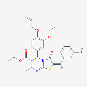 molecular formula C28H28N2O6S B328916 ETHYL (2E)-5-[3-ETHOXY-4-(PROP-2-EN-1-YLOXY)PHENYL]-2-[(3-HYDROXYPHENYL)METHYLIDENE]-7-METHYL-3-OXO-2H,3H,5H-[1,3]THIAZOLO[3,2-A]PYRIMIDINE-6-CARBOXYLATE 