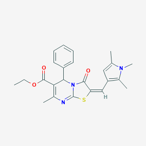 molecular formula C24H25N3O3S B328962 ETHYL (2E)-7-METHYL-3-OXO-5-PHENYL-2-[(1,2,5-TRIMETHYL-1H-PYRROL-3-YL)METHYLIDENE]-2H,3H,5H-[1,3]THIAZOLO[3,2-A]PYRIMIDINE-6-CARBOXYLATE 