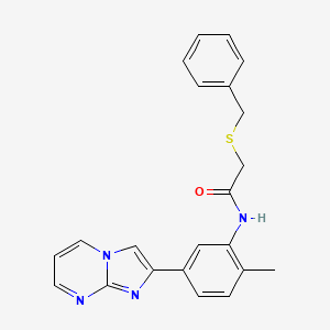 2-(benzylthio)-N-(5-(imidazo[1,2-a]pyrimidin-2-yl)-2-methylphenyl)acetamide