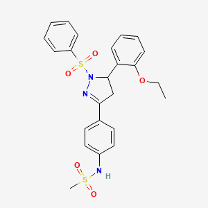 molecular formula C24H25N3O5S2 B3290134 N-{4-[1-(benzenesulfonyl)-5-(2-ethoxyphenyl)-4,5-dihydro-1H-pyrazol-3-yl]phenyl}methanesulfonamide CAS No. 863001-99-4