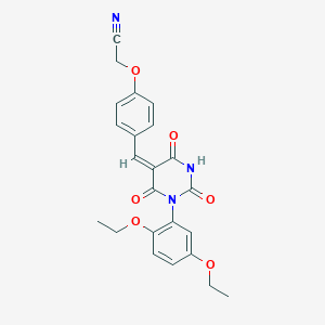molecular formula C23H21N3O6 B329021 {4-[(1-(2,5-diethoxyphenyl)-2,4,6-trioxotetrahydro-5(2H)-pyrimidinylidene)methyl]phenoxy}acetonitrile 