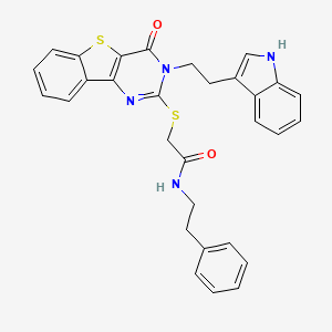 molecular formula C30H26N4O2S2 B3290621 2-({3-[2-(1H-indol-3-yl)ethyl]-4-oxo-3,4-dihydro[1]benzothieno[3,2-d]pyrimidin-2-yl}thio)-N-(2-phenylethyl)acetamide CAS No. 866014-96-2