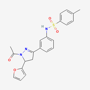 molecular formula C22H21N3O4S B3290730 N-(3-(1-acetyl-5-(furan-2-yl)-4,5-dihydro-1H-pyrazol-3-yl)phenyl)-4-methylbenzenesulfonamide CAS No. 867042-55-5