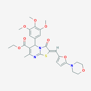 molecular formula C28H31N3O8S B329079 ethyl 7-methyl-2-{[5-(4-morpholinyl)-2-furyl]methylene}-3-oxo-5-(3,4,5-trimethoxyphenyl)-2,3-dihydro-5H-[1,3]thiazolo[3,2-a]pyrimidine-6-carboxylate 