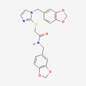 molecular formula C21H19N3O5S B3291068 N-[(2H-1,3-benzodioxol-5-yl)methyl]-2-({1-[(2H-1,3-benzodioxol-5-yl)methyl]-1H-imidazol-2-yl}sulfanyl)acetamide CAS No. 869346-94-1