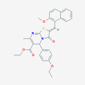 molecular formula C30H28N2O5S B329121 ethyl 5-(4-ethoxyphenyl)-2-[(2-methoxy-1-naphthyl)methylene]-7-methyl-3-oxo-2,3-dihydro-5H-[1,3]thiazolo[3,2-a]pyrimidine-6-carboxylate 
