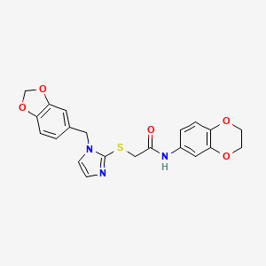 molecular formula C21H19N3O5S B3291405 2-({1-[(2H-1,3-benzodioxol-5-yl)methyl]-1H-imidazol-2-yl}sulfanyl)-N-(2,3-dihydro-1,4-benzodioxin-6-yl)acetamide CAS No. 872590-16-4