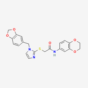 2-((1-(benzo[d][1,3]dioxol-5-ylmethyl)-1H-imidazol-2-yl)thio)-N-(2,3-dihydrobenzo[b][1,4]dioxin-6-yl)acetamide