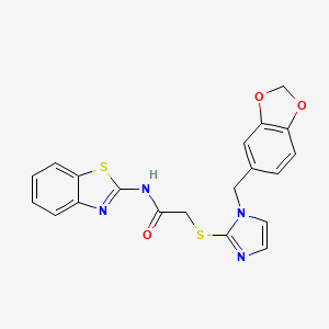 B3291413 2-((1-(benzo[d][1,3]dioxol-5-ylmethyl)-1H-imidazol-2-yl)thio)-N-(benzo[d]thiazol-2-yl)acetamide CAS No. 872590-20-0