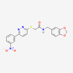 molecular formula C20H16N4O5S B3291435 N-[(2H-1,3-benzodioxol-5-yl)methyl]-2-{[6-(3-nitrophenyl)pyridazin-3-yl]sulfanyl}acetamide CAS No. 872689-08-2