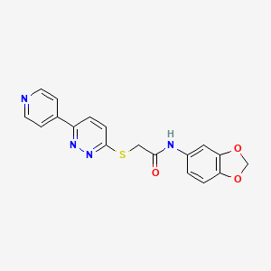 molecular formula C18H14N4O3S B3291441 N-(2H-1,3-benzodioxol-5-yl)-2-{[6-(pyridin-4-yl)pyridazin-3-yl]sulfanyl}acetamide CAS No. 872701-98-9