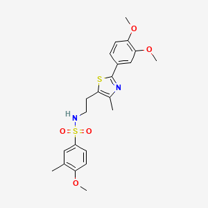 molecular formula C22H26N2O5S2 B3291726 N-{2-[2-(3,4-dimethoxyphenyl)-4-methyl-1,3-thiazol-5-yl]ethyl}-4-methoxy-3-methylbenzene-1-sulfonamide CAS No. 873010-67-4