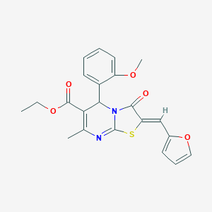 molecular formula C22H20N2O5S B329195 ETHYL (2Z)-2-[(FURAN-2-YL)METHYLIDENE]-5-(2-METHOXYPHENYL)-7-METHYL-3-OXO-2H,3H,5H-[1,3]THIAZOLO[3,2-A]PYRIMIDINE-6-CARBOXYLATE 
