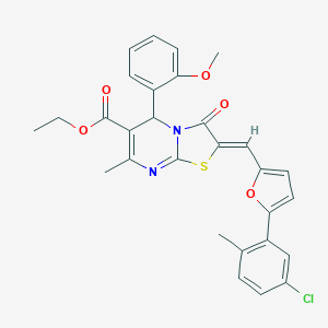 molecular formula C29H25ClN2O5S B329203 ETHYL (2Z)-2-{[5-(5-CHLORO-2-METHYLPHENYL)FURAN-2-YL]METHYLIDENE}-5-(2-METHOXYPHENYL)-7-METHYL-3-OXO-2H,3H,5H-[1,3]THIAZOLO[3,2-A]PYRIMIDINE-6-CARBOXYLATE 