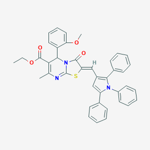 molecular formula C40H33N3O4S B329210 ETHYL (2Z)-5-(2-METHOXYPHENYL)-7-METHYL-3-OXO-2-[(1,2,5-TRIPHENYL-1H-PYRROL-3-YL)METHYLIDENE]-2H,3H,5H-[1,3]THIAZOLO[3,2-A]PYRIMIDINE-6-CARBOXYLATE 