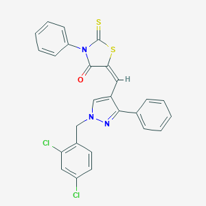 molecular formula C26H17Cl2N3OS2 B329240 (5E)-5-({1-[(2,4-DICHLOROPHENYL)METHYL]-3-PHENYL-1H-PYRAZOL-4-YL}METHYLIDENE)-3-PHENYL-2-SULFANYLIDENE-1,3-THIAZOLIDIN-4-ONE 
