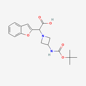 molecular formula C18H22N2O5 B3293362 Benzofuran-2-YL-(3-N-boc-amino-azetidin-1-YL)-acetic acid CAS No. 885275-29-6