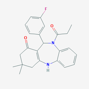 molecular formula C24H25FN2O2 B329351 6-(3-Fluorophenyl)-9,9-dimethyl-5-propanoyl-6,8,10,11-tetrahydrobenzo[b][1,4]benzodiazepin-7-one CAS No. 6454-42-8