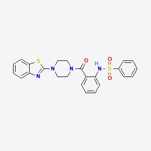 molecular formula C24H22N4O3S2 B3294300 N-{2-[4-(1,3-benzothiazol-2-yl)piperazine-1-carbonyl]phenyl}benzenesulfonamide CAS No. 886901-96-8