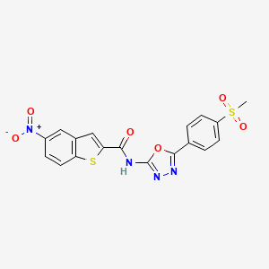 molecular formula C18H12N4O6S2 B3294317 N-[5-(4-methanesulfonylphenyl)-1,3,4-oxadiazol-2-yl]-5-nitro-1-benzothiophene-2-carboxamide CAS No. 886911-74-6
