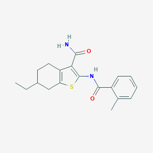 molecular formula C19H22N2O2S B329433 6-Ethyl-2-[(2-methylbenzoyl)amino]-4,5,6,7-tetrahydro-1-benzothiophene-3-carboxamide 