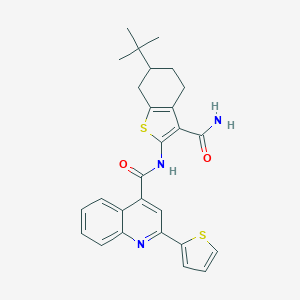 molecular formula C27H27N3O2S2 B329445 N-(6-tert-butyl-3-carbamoyl-4,5,6,7-tetrahydro-1-benzothiophen-2-yl)-2-(thiophen-2-yl)quinoline-4-carboxamide 