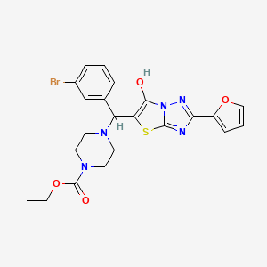 molecular formula C22H22BrN5O4S B3294548 Ethyl 4-[(3-bromophenyl)[2-(furan-2-yl)-6-hydroxy-[1,2,4]triazolo[3,2-b][1,3]thiazol-5-yl]methyl]piperazine-1-carboxylate CAS No. 887221-05-8