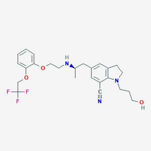 molecular formula C25H30F3N3O3 B032949 2,3-Dihydro-1-(3-hydroxypropyl)-5-[(2R)-2-[[2-[2-(2,2,2-trifluoroethoxy)phenoxy]ethyl]amino]propyl]-1H-indole-7-carbonitrile CAS No. 885340-13-6