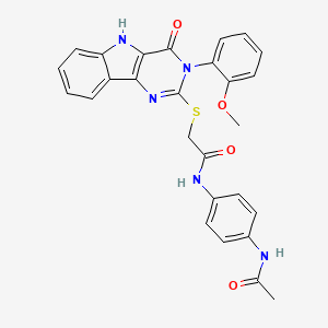 molecular formula C27H23N5O4S B3295547 N-(4-acetamidophenyl)-2-{[3-(2-methoxyphenyl)-4-oxo-3H,4H,5H-pyrimido[5,4-b]indol-2-yl]sulfanyl}acetamide CAS No. 888429-89-8