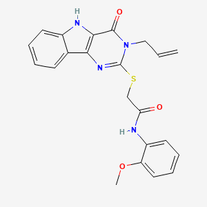 molecular formula C22H20N4O3S B3295604 N-(2-methoxyphenyl)-2-{[4-oxo-3-(prop-2-en-1-yl)-3H,4H,5H-pyrimido[5,4-b]indol-2-yl]sulfanyl}acetamide CAS No. 888447-42-5