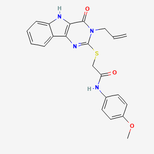molecular formula C22H20N4O3S B3295609 N-(4-methoxyphenyl)-2-{[4-oxo-3-(prop-2-en-1-yl)-3H,4H,5H-pyrimido[5,4-b]indol-2-yl]sulfanyl}acetamide CAS No. 888447-58-3