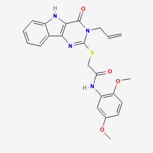 molecular formula C23H22N4O4S B3295615 N-(2,5-dimethoxyphenyl)-2-{[4-oxo-3-(prop-2-en-1-yl)-3H,4H,5H-pyrimido[5,4-b]indol-2-yl]sulfanyl}acetamide CAS No. 888447-81-2