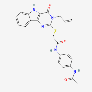 molecular formula C23H21N5O3S B3295624 N-(4-acetamidophenyl)-2-{[4-oxo-3-(prop-2-en-1-yl)-3H,4H,5H-pyrimido[5,4-b]indol-2-yl]sulfanyl}acetamide CAS No. 888448-78-0