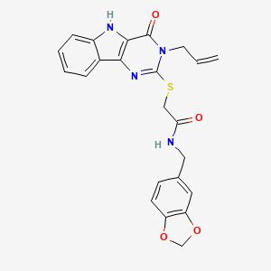 molecular formula C23H20N4O4S B3295631 N-[(2H-1,3-benzodioxol-5-yl)methyl]-2-{[4-oxo-3-(prop-2-en-1-yl)-3H,4H,5H-pyrimido[5,4-b]indol-2-yl]sulfanyl}acetamide CAS No. 888449-13-6