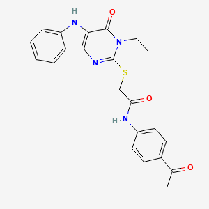 molecular formula C22H20N4O3S B3295686 N-(4-acetylphenyl)-2-({3-ethyl-4-oxo-3H,4H,5H-pyrimido[5,4-b]indol-2-yl}sulfanyl)acetamide CAS No. 888461-10-7