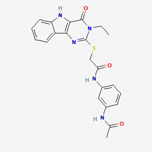 molecular formula C22H21N5O3S B3295690 N-(3-acetamidophenyl)-2-({3-ethyl-4-oxo-3H,4H,5H-pyrimido[5,4-b]indol-2-yl}sulfanyl)acetamide CAS No. 888461-16-3