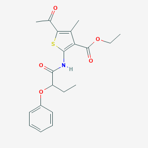 molecular formula C20H23NO5S B329588 Ethyl 5-acetyl-4-methyl-2-[(2-phenoxybutanoyl)amino]-3-thiophenecarboxylate 