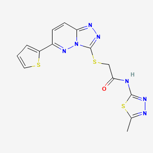 molecular formula C14H11N7OS3 B3295958 N-(5-methyl-1,3,4-thiadiazol-2-yl)-2-{[6-(thiophen-2-yl)-[1,2,4]triazolo[4,3-b]pyridazin-3-yl]sulfanyl}acetamide CAS No. 891102-05-9