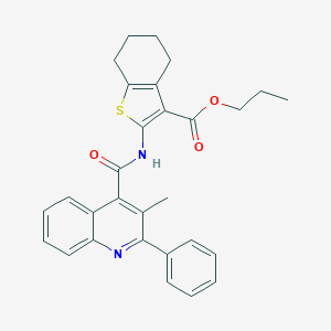 molecular formula C29H28N2O3S B329604 PROPYL 2-{[(3-METHYL-2-PHENYL-4-QUINOLYL)CARBONYL]AMINO}-4,5,6,7-TETRAHYDRO-1-BENZOTHIOPHENE-3-CARBOXYLATE 