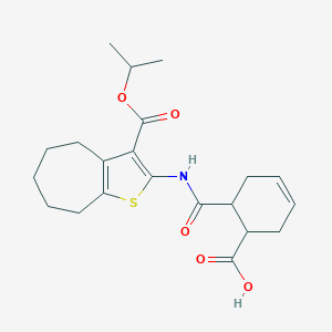 molecular formula C21H27NO5S B329617 6-({3-[(propan-2-yloxy)carbonyl]-5,6,7,8-tetrahydro-4H-cyclohepta[b]thiophen-2-yl}carbamoyl)cyclohex-3-ene-1-carboxylic acid 