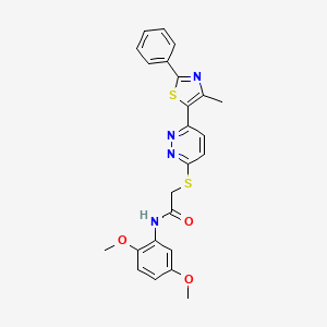 molecular formula C24H22N4O3S2 B3296184 N-(2,5-Dimethoxyphenyl)-2-{[6-(4-methyl-2-phenyl-1,3-thiazol-5-YL)pyridazin-3-YL]sulfanyl}acetamide CAS No. 892415-82-6