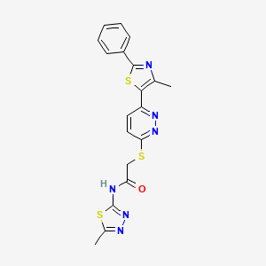 molecular formula C19H16N6OS3 B3296191 N-(5-Methyl-1,3,4-thiadiazol-2-YL)-2-{[6-(4-methyl-2-phenyl-1,3-thiazol-5-YL)pyridazin-3-YL]sulfanyl}acetamide CAS No. 892416-58-9