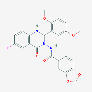 molecular formula C24H20IN3O6 B329637 N-[2-(2,5-DIMETHOXYPHENYL)-6-IODO-4-OXO-1,4-DIHYDRO-3(2H)-QUINAZOLINYL]-1,3-BENZODIOXOLE-5-CARBOXAMIDE 