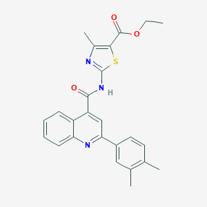 molecular formula C25H23N3O3S B329643 ETHYL 2-({[2-(3,4-DIMETHYLPHENYL)-4-QUINOLYL]CARBONYL}AMINO)-4-METHYL-1,3-THIAZOLE-5-CARBOXYLATE 