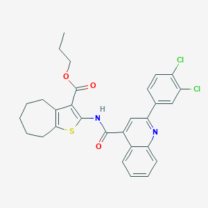 molecular formula C29H26Cl2N2O3S B329647 PROPYL 2-({[2-(3,4-DICHLOROPHENYL)-4-QUINOLYL]CARBONYL}AMINO)-5,6,7,8-TETRAHYDRO-4H-CYCLOHEPTA[B]THIOPHENE-3-CARBOXYLATE 
