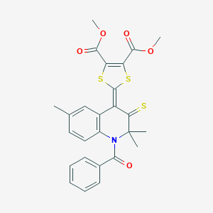 molecular formula C26H23NO5S3 B329651 dimethyl 2-(1-benzoyl-2,2,6-trimethyl-3-thioxo-2,3-dihydro-4(1H)-quinolinylidene)-1,3-dithiole-4,5-dicarboxylate 