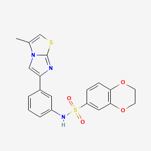 B3296574 N-(3-{3-methylimidazo[2,1-b][1,3]thiazol-6-yl}phenyl)-2,3-dihydro-1,4-benzodioxine-6-sulfonamide CAS No. 893976-25-5