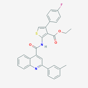 molecular formula C30H23FN2O3S B329659 Ethyl 4-(4-fluorophenyl)-2-({[2-(3-methylphenyl)-4-quinolinyl]carbonyl}amino)-3-thiophenecarboxylate 